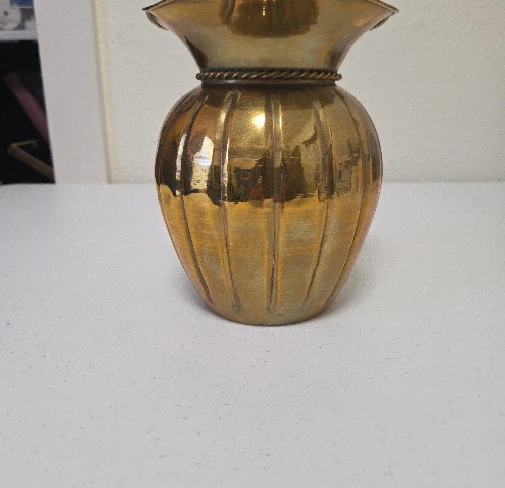 Vintage Solid Brass Decorative Rope-Twist Vase - Gold